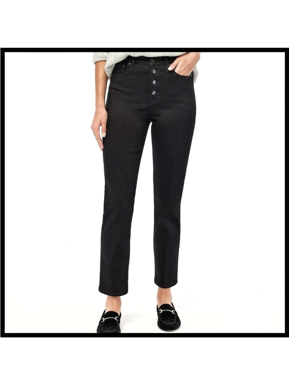 J Crew Denim 9" Vintage Straight Exposed Buttonfly Stretch Jeans Jet Black 30 32